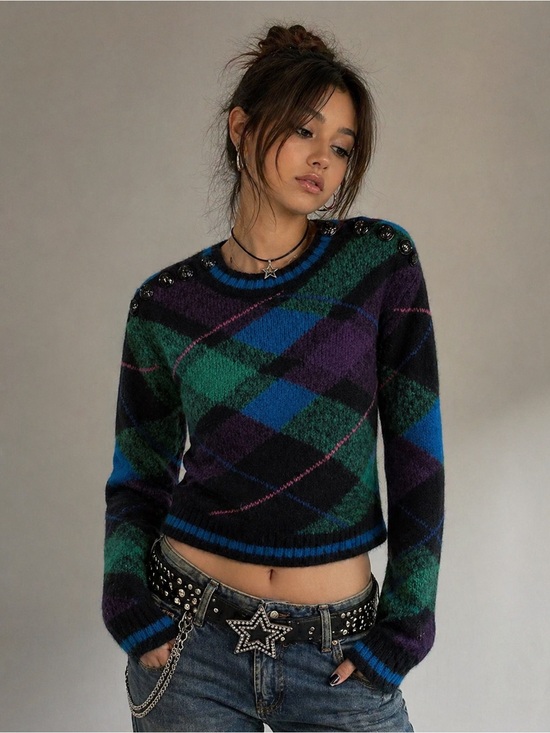 Juicy Couture Sweaters - Juicy Couture Multicolor Argyle Crewneck Sweater — Green, Blue & Purple
